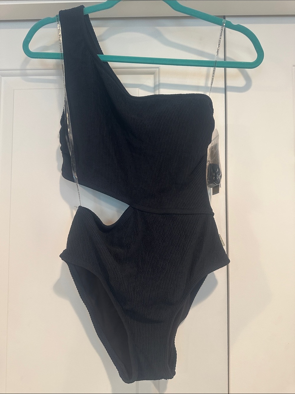 Michael Kors Black One-Shoulder Cutout One-Piece Swimsuit